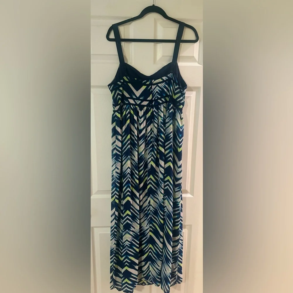 Women’s Torrid Blue Green Chevron Sleeveless Chiffon Maxi Resortwear Vacation 12